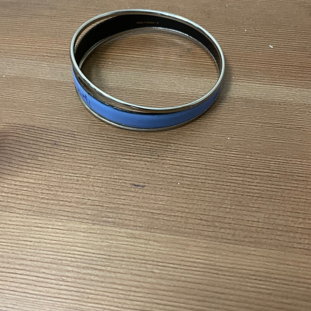 HERMES Caleche Enamel Silver Blue Bangle PM Narrow Bracelet
